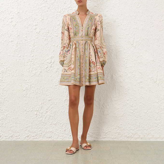 zimmermann roselight deep v neck mini dress